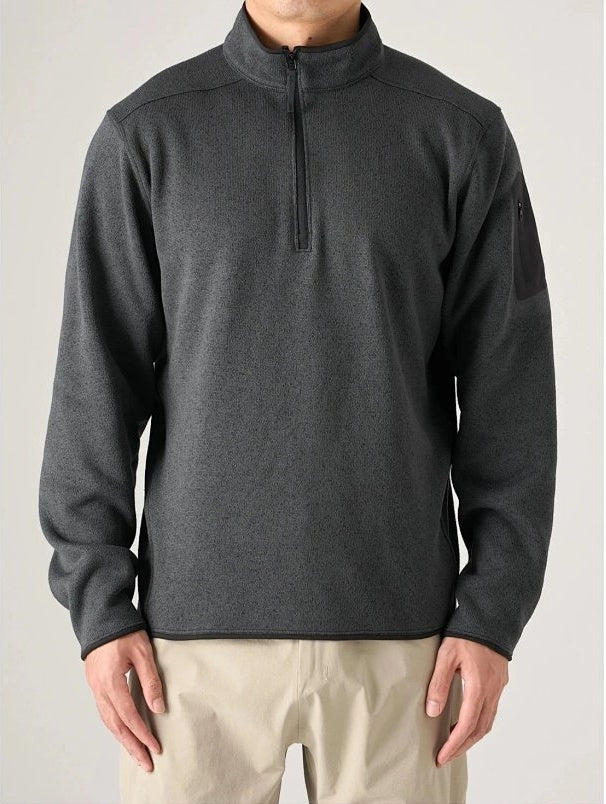 CVT Knit Fleece High-Collar Half-Zip Pullover - Black Gray