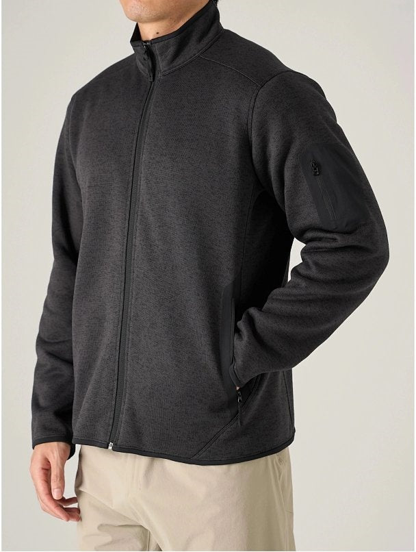 CVT Knit Fleece Stand-Collar Full-Zip Jacket - Black Gray