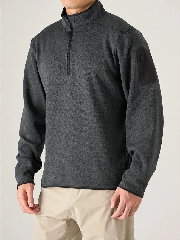CVT Knit Fleece High-Collar Half-Zip Pullover - Black Gray