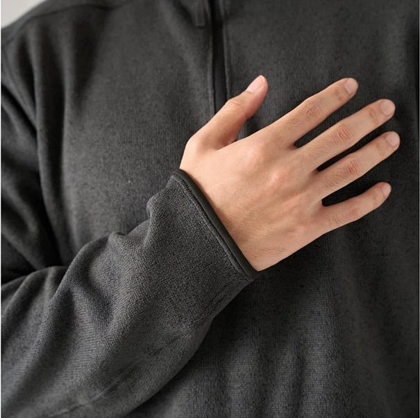 CVT Knit Fleece High-Collar Half-Zip Pullover - Black Gray