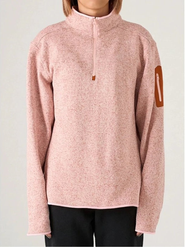 CVT Knit Fleece High-Collar Half-Zip Pullover - Evening Mist Pink