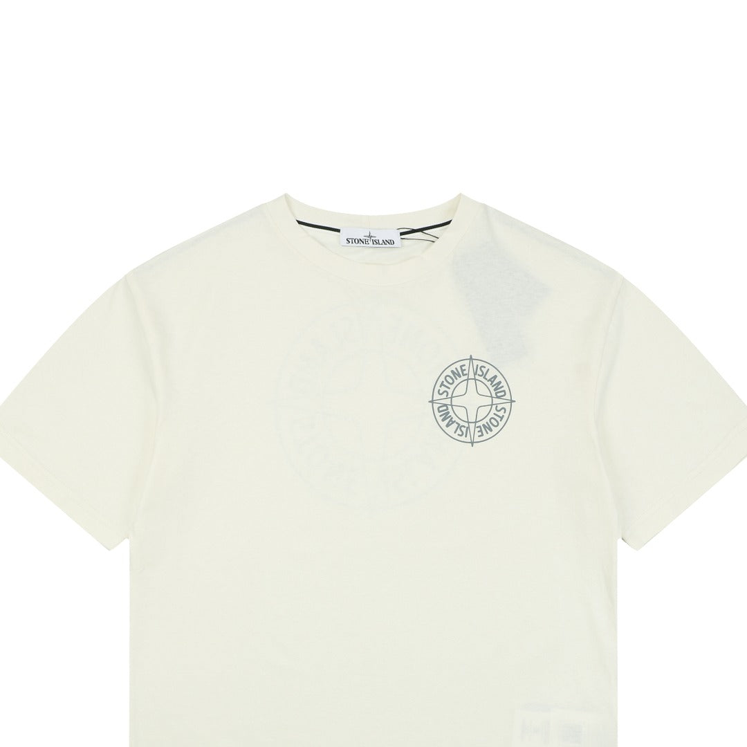 Stone Island Circle Star Logo Print Short Sleeve T-Shirt — White
