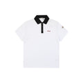 Moncler Signature Script Logo Contrast Collar Short Sleeve Polo Shirt — White / Black