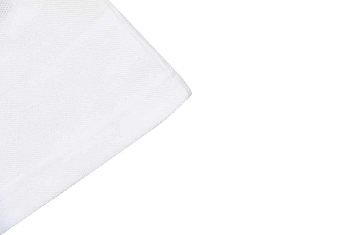 Moncler Signature Script Logo Contrast Collar Short Sleeve Polo Shirt — White / Black
