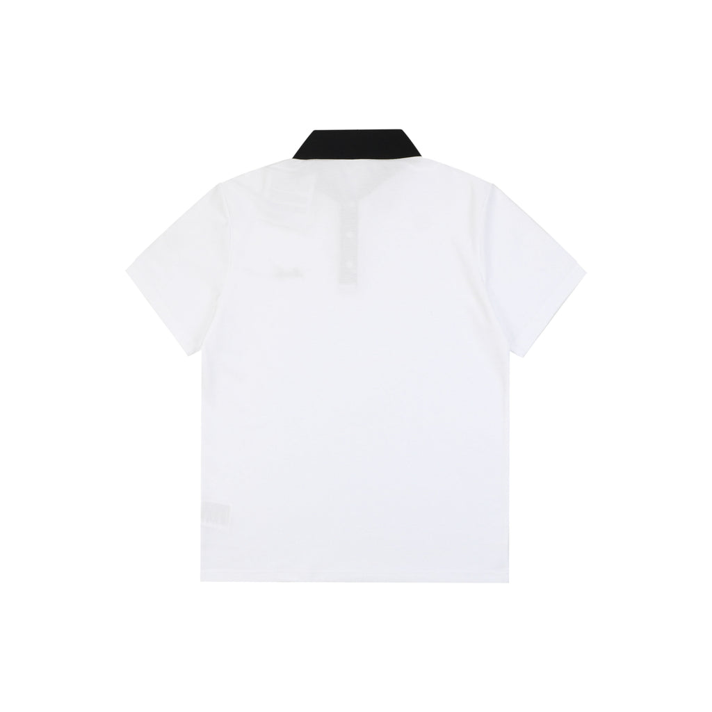 Moncler Signature Script Logo Contrast Collar Short Sleeve Polo Shirt — White / Black