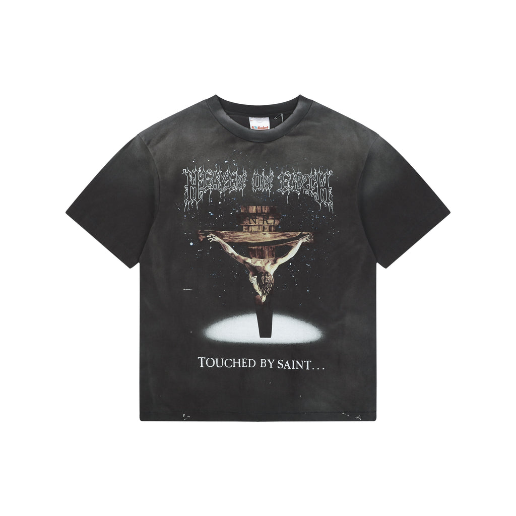 Saint Michael "Touched By Saint" Jesus & Virgin Mary Passion Graphic Short Sleeve T-Shirt