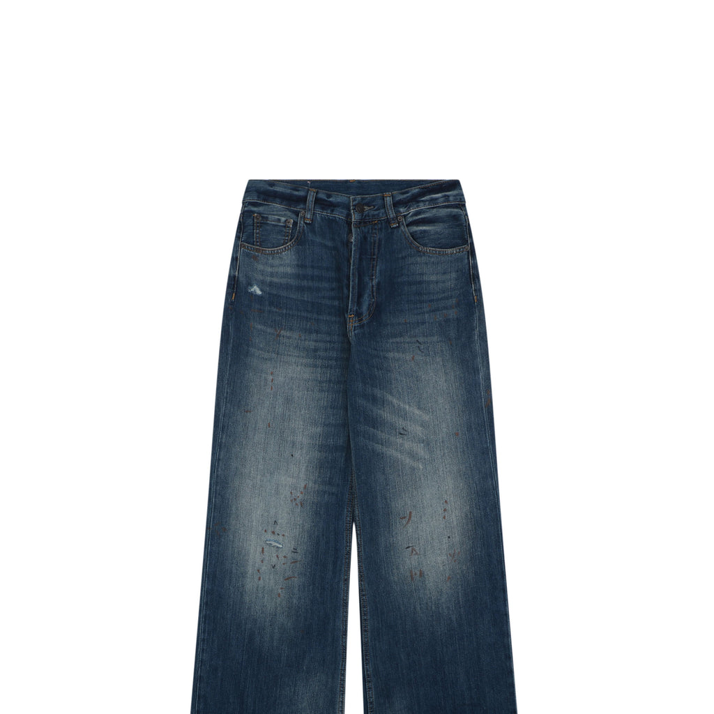 Acne Studios 2021F Ink-Splash Vintage Wash Wide-Leg Jeans