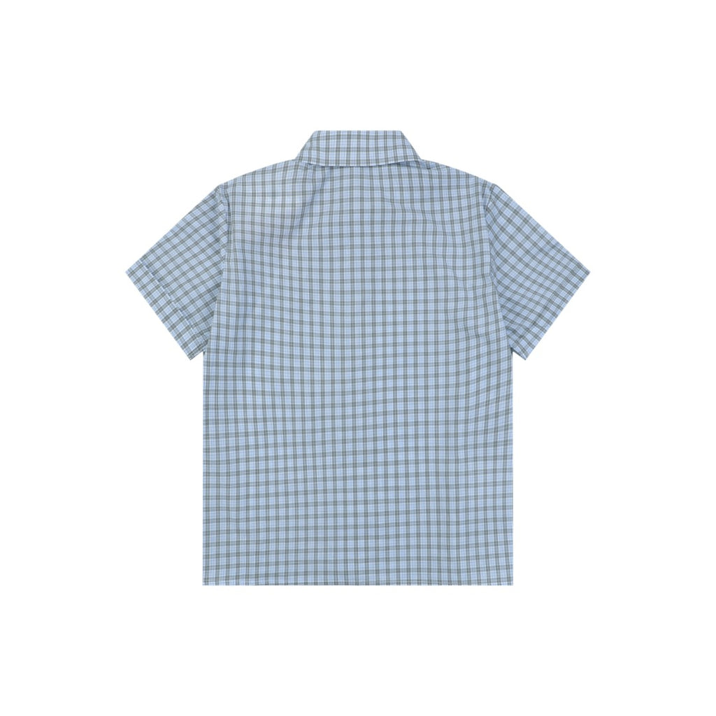 Miu Miu Blue Grey Fine Check Short Sleeve Shirt