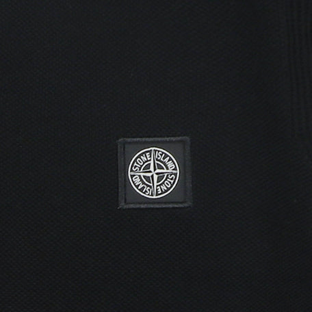 Stone Island Compass Badge Layered Collar Jacquard Short Sleeve Polo Shirt — Black