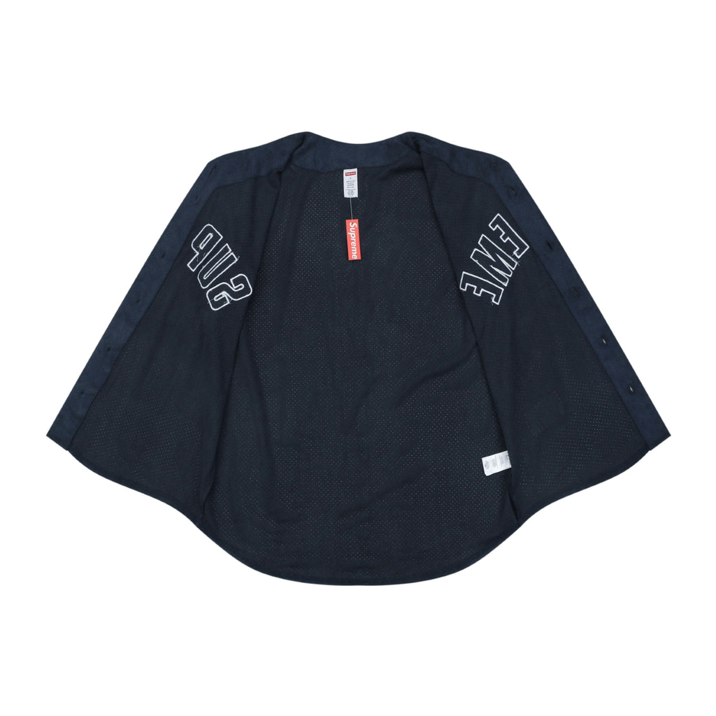 Supreme Suede Mesh Baseball Jersey Short Sleeve — Navy