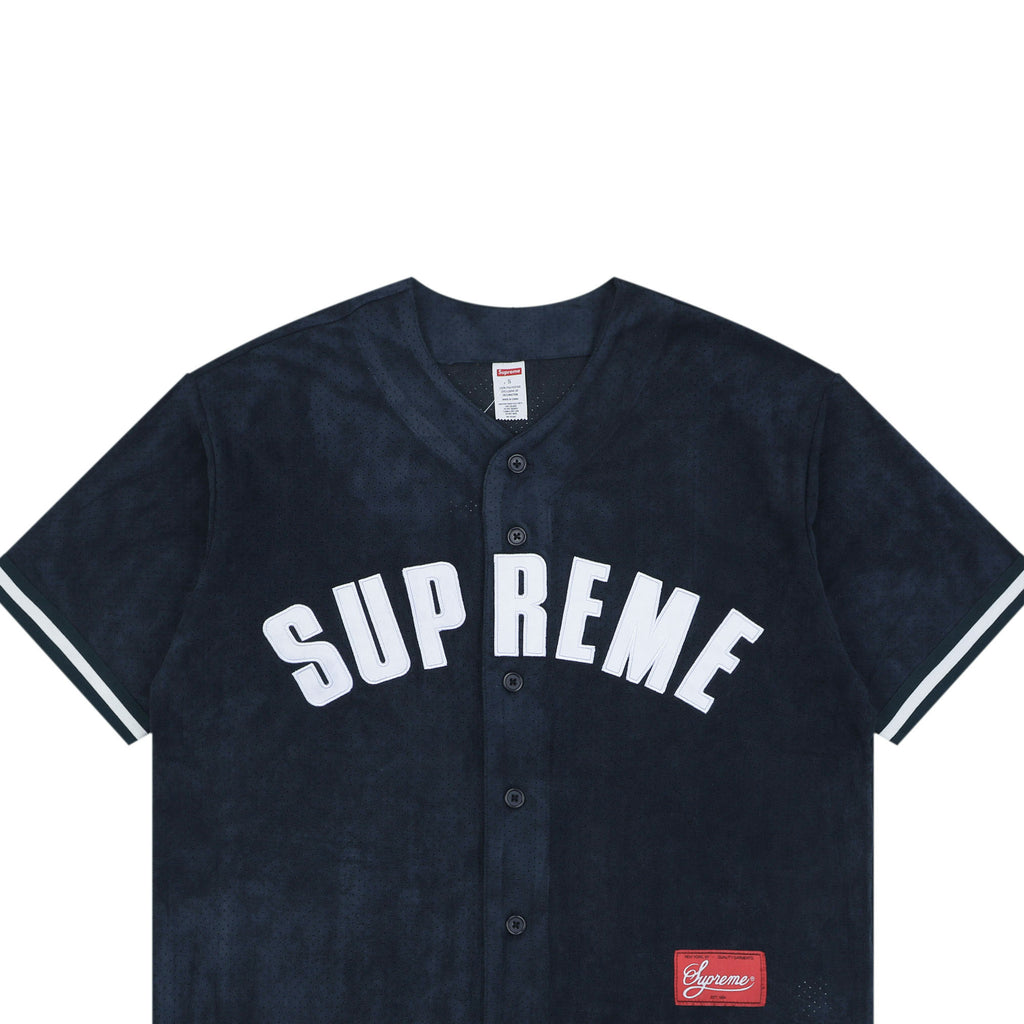 Supreme Suede Mesh Baseball Jersey Short Sleeve — Navy