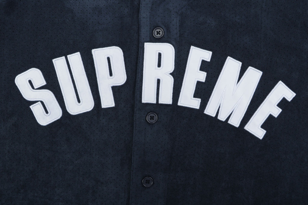 Supreme Suede Mesh Baseball Jersey Short Sleeve — Navy