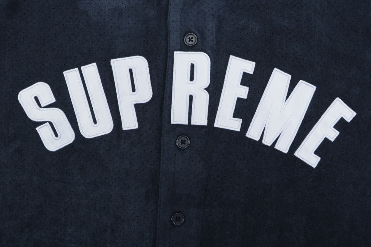 Supreme Suede Mesh Baseball Jersey Short Sleeve — Navy