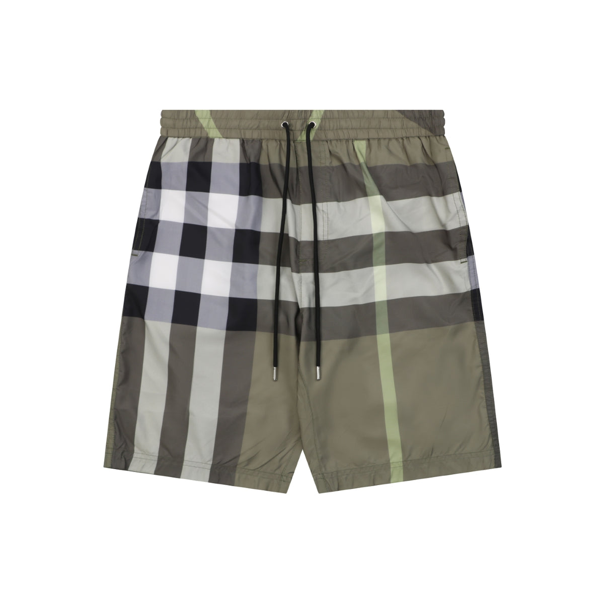Burberry Large Check Mesh-Lined Nylon Shorts — Khaki