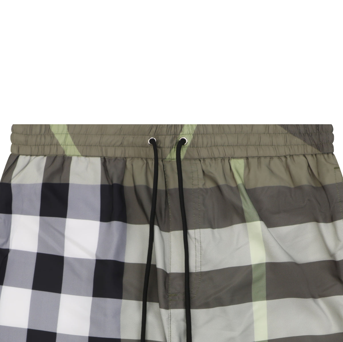 Burberry Large Check Mesh-Lined Nylon Shorts — Khaki