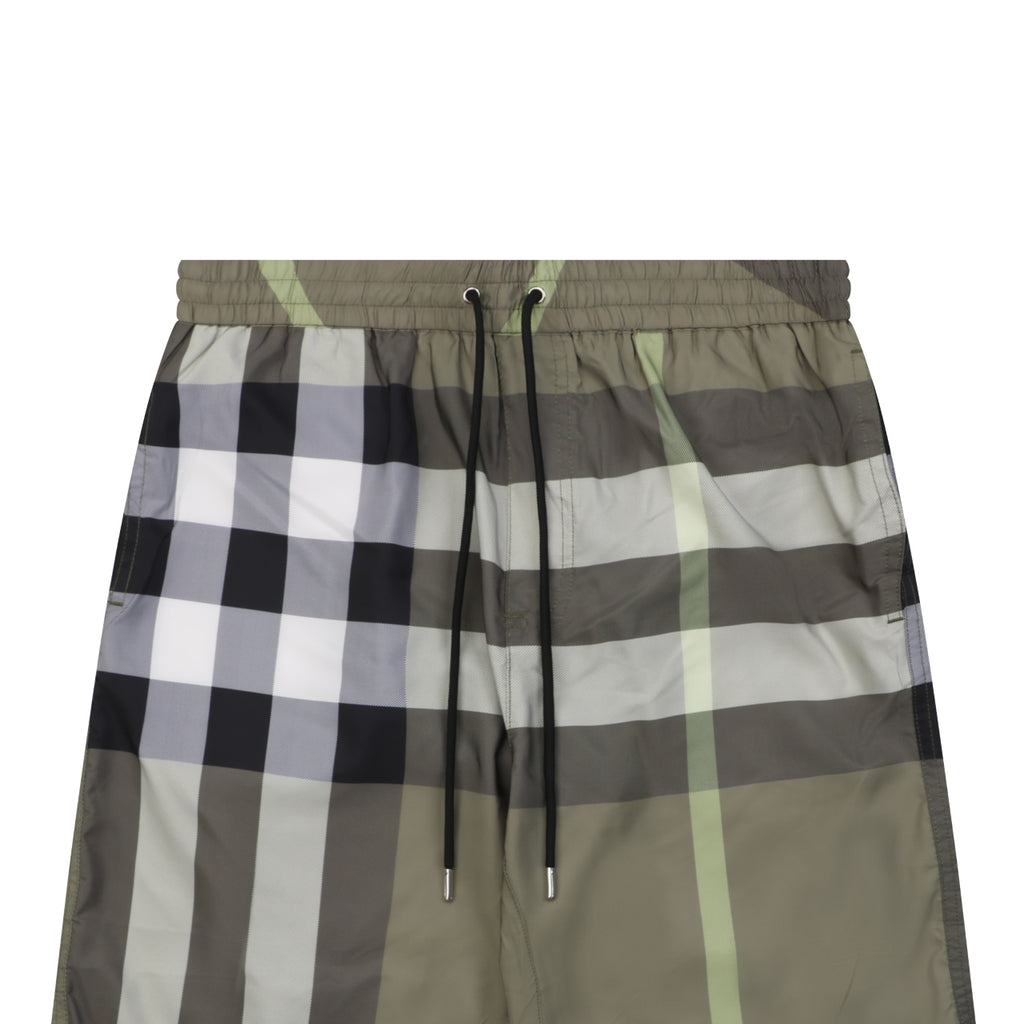 Burberry Large Check Mesh-Lined Nylon Shorts — Khaki