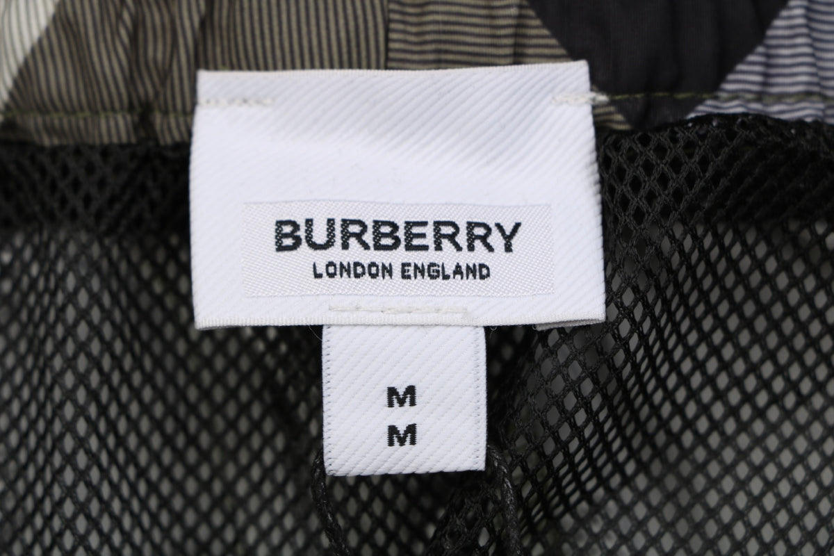 Burberry Large Check Mesh-Lined Nylon Shorts — Khaki