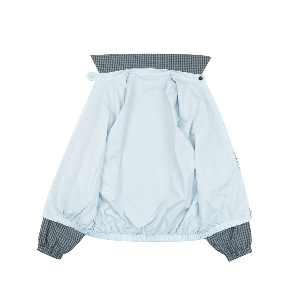 Prada Grey Houndstooth Check Reversible Jacket — Grey Check / Ice Blue