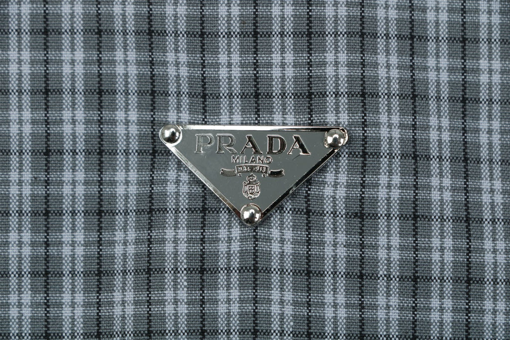 Prada Grey Houndstooth Check Reversible Jacket — Grey Check / Ice Blue