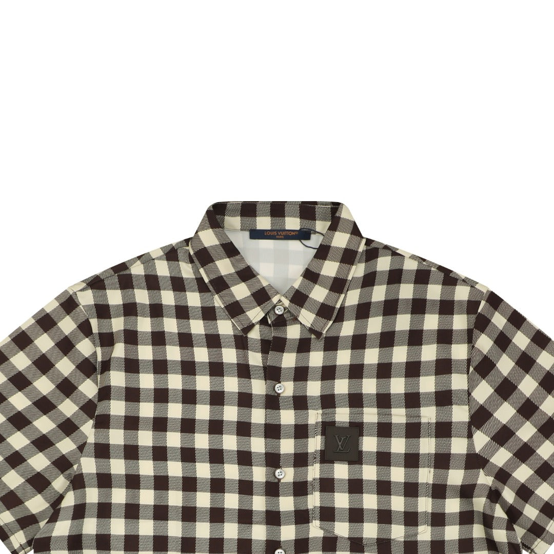 Louis Vuitton Almond Brown Checkerboard Short Sleeve Shirt