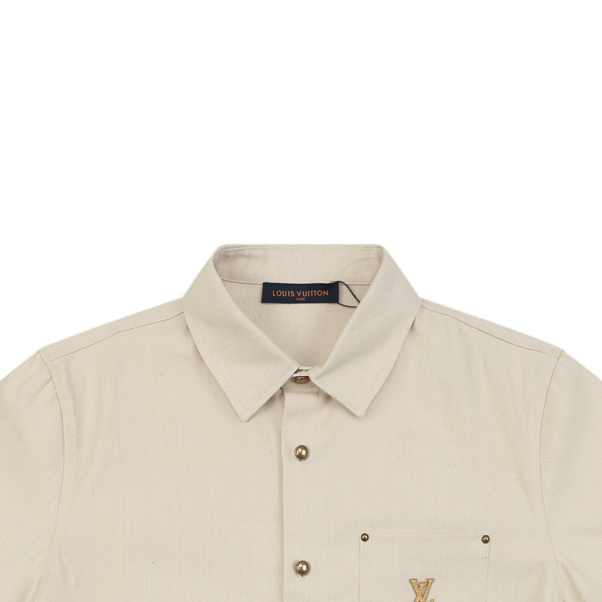 Louis Vuitton Pocket Monogram Leather Patch Denim Short Sleeve Shirt — Ecru