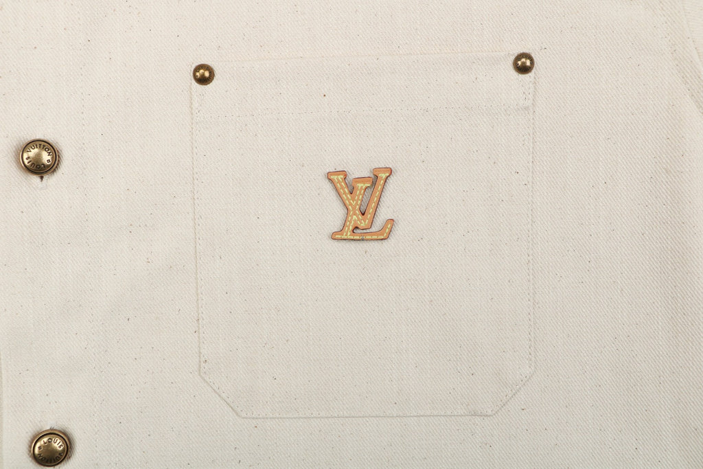Louis Vuitton Pocket Monogram Leather Patch Denim Short Sleeve Shirt — Ecru