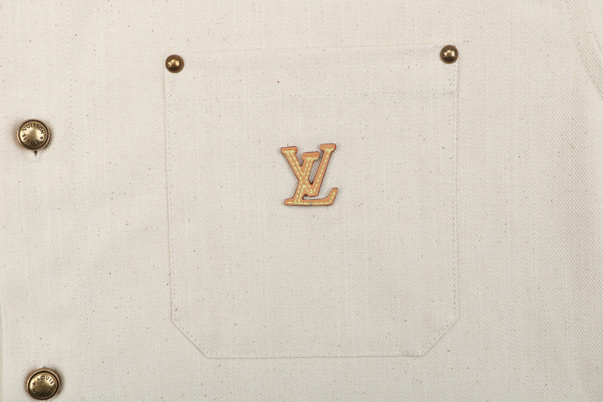 Louis Vuitton Pocket Monogram Leather Patch Denim Short Sleeve Shirt — Ecru