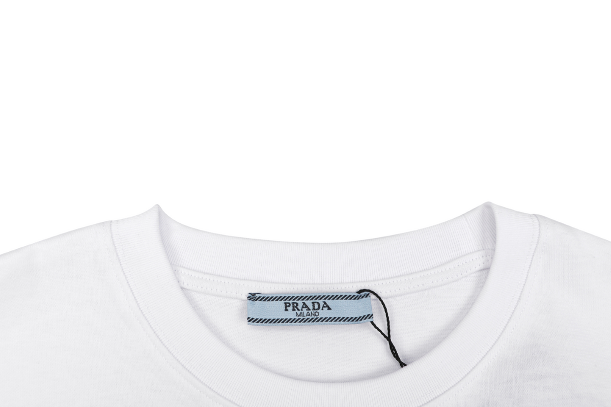 Prada Milano Crest 3D Letter Print Short Sleeve T-Shirt — White