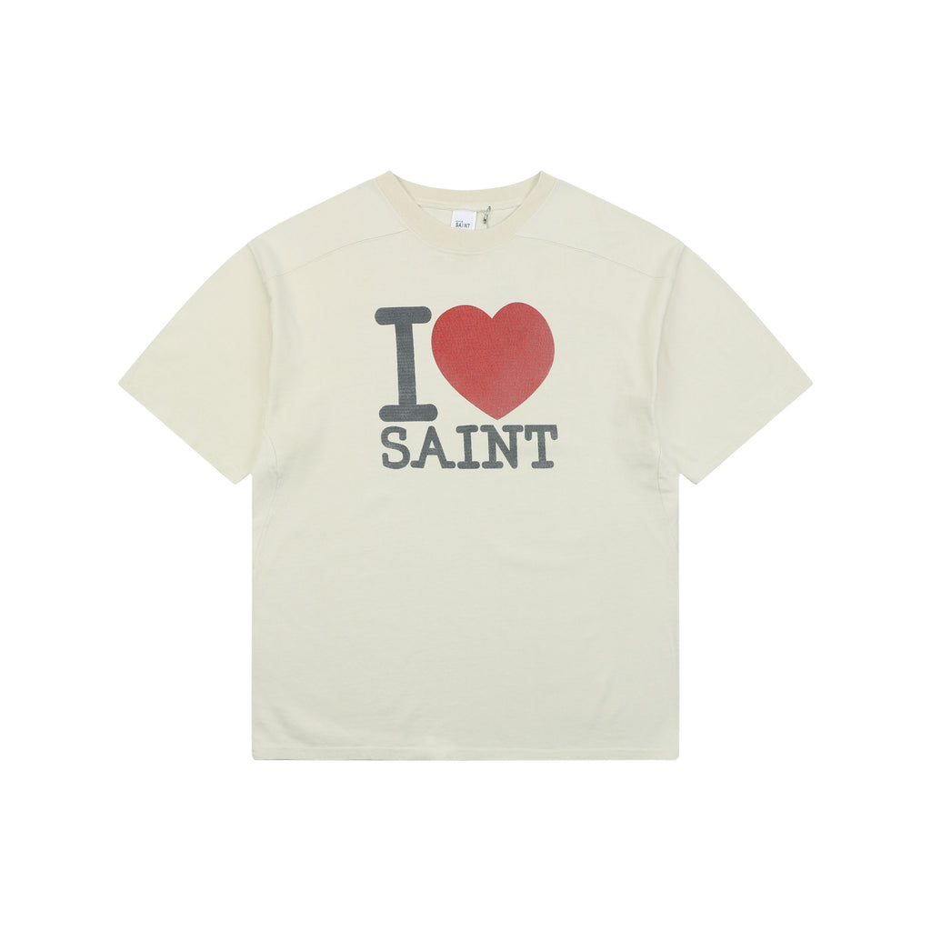 Saint Michael I Love SAINT Letter Print Short Sleeve T-Shirt - Cream