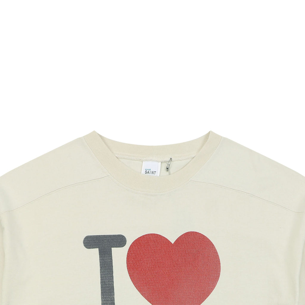 Saint Michael I Love SAINT Letter Print Short Sleeve T-Shirt - Cream
