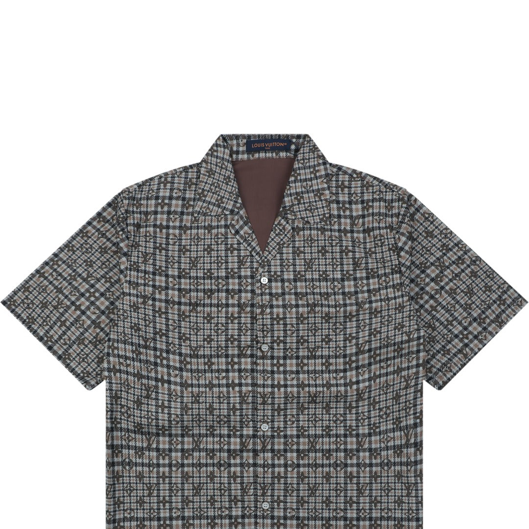 Louis Vuitton Brown Tonal Monogram Plaid Short Sleeve Shirt
