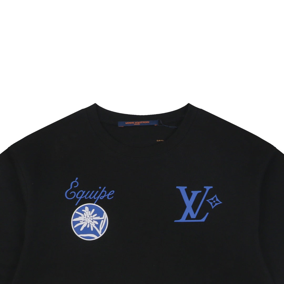 Louis Vuitton Blue Edelweiss Floral Letter Print Short Sleeve T-Shirt - Black
