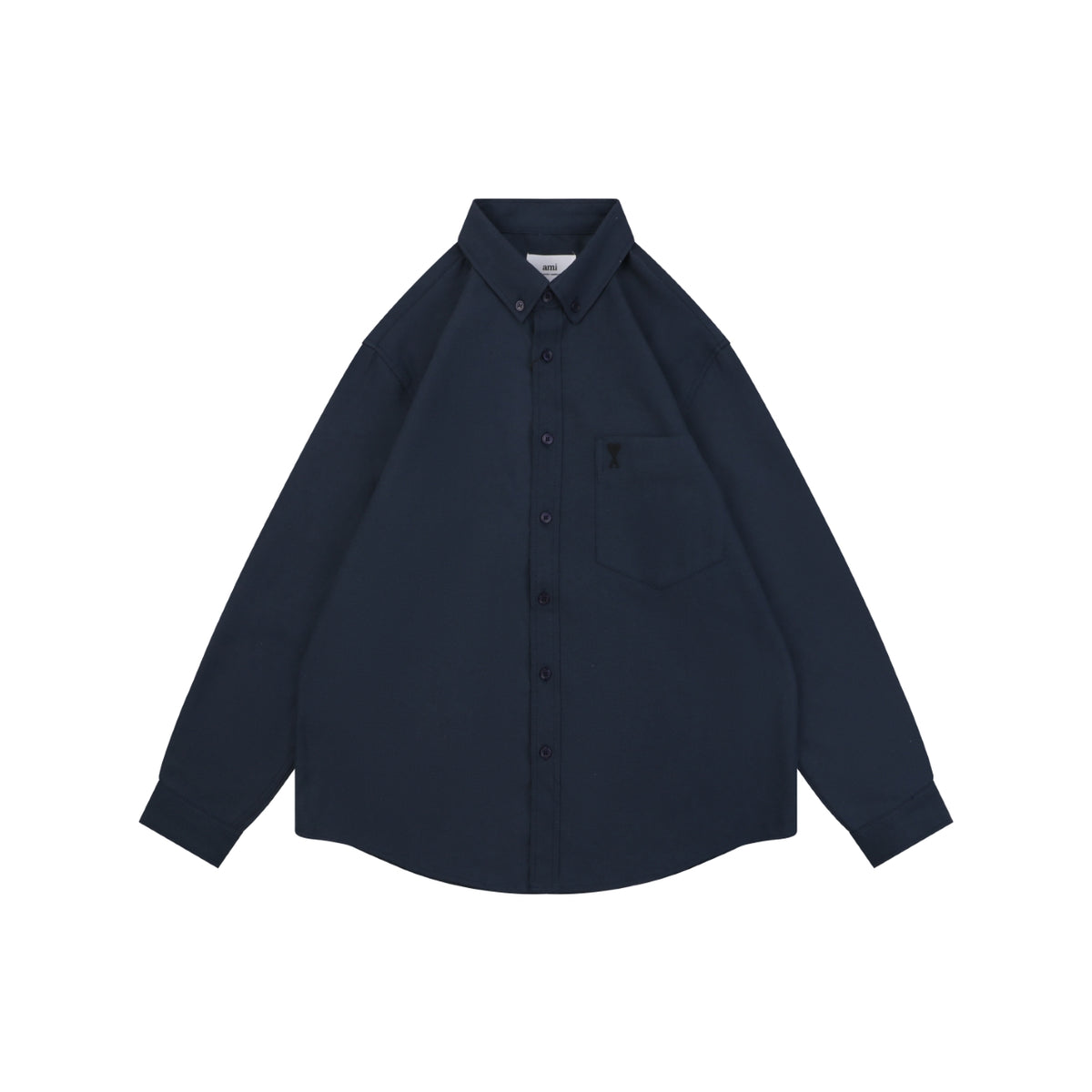 AMI Paris Pocket Black Heart Embroidery Long Sleeve Shirt - Navy