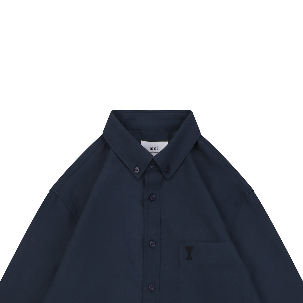 AMI Paris Pocket Black Heart Embroidery Long Sleeve Shirt - Navy