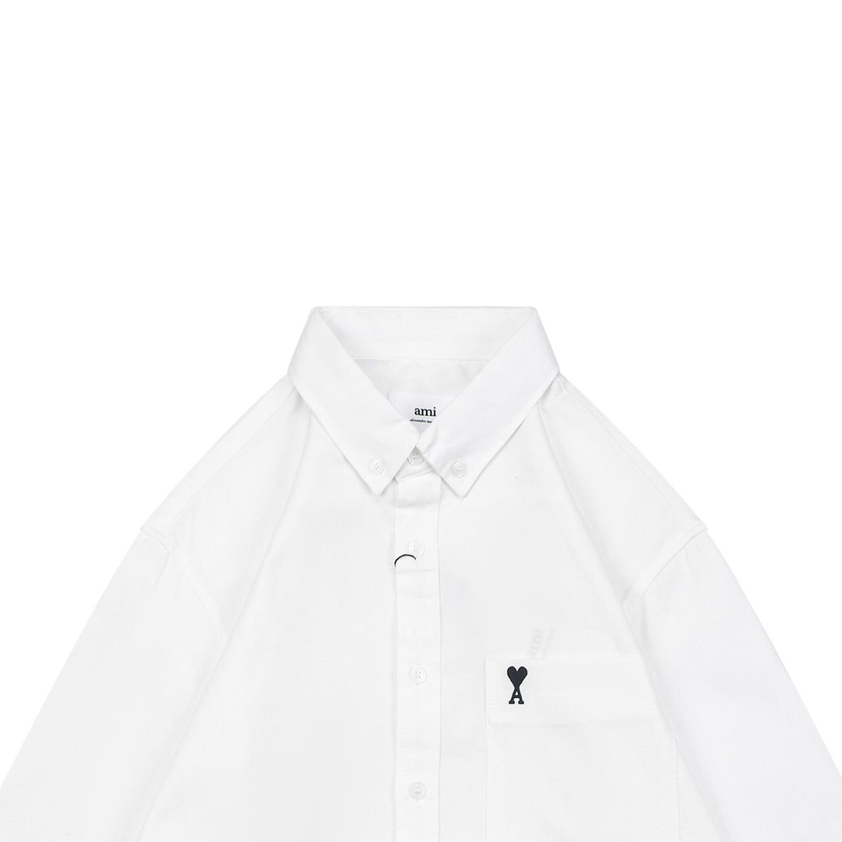 AMI Paris Pocket Black Heart Embroidery Long Sleeve Shirt - White