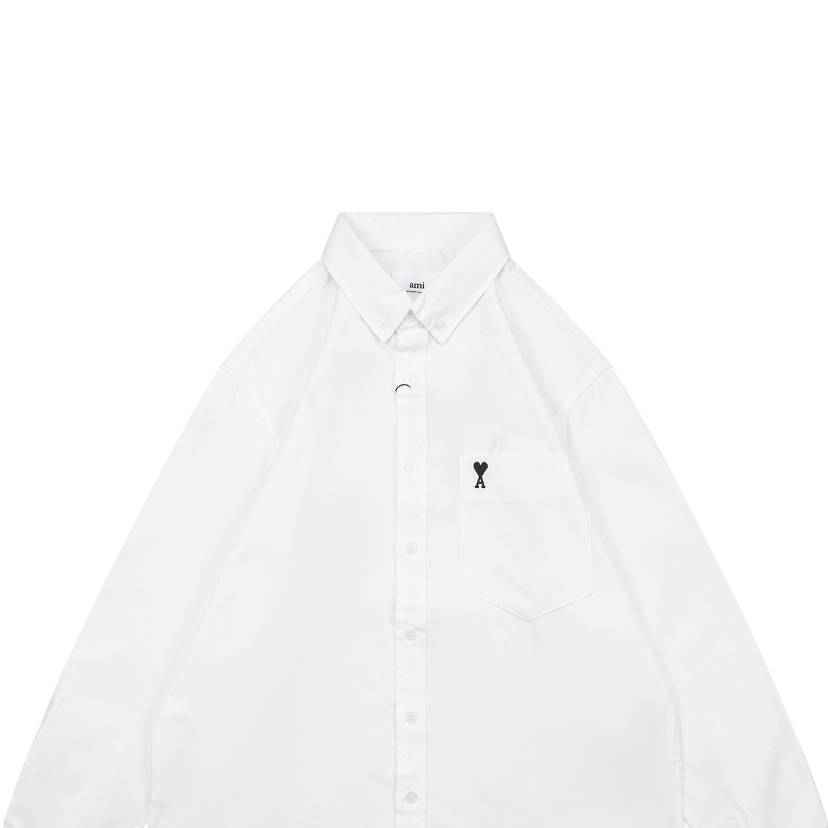 AMI Paris Pocket Black Heart Embroidery Long Sleeve Shirt - White