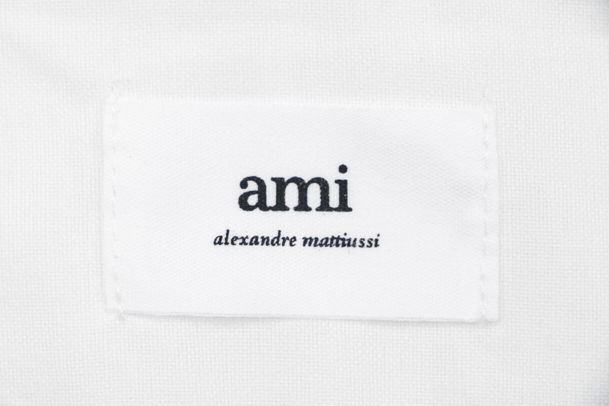 AMI Paris Pocket Black Heart Embroidery Long Sleeve Shirt - White