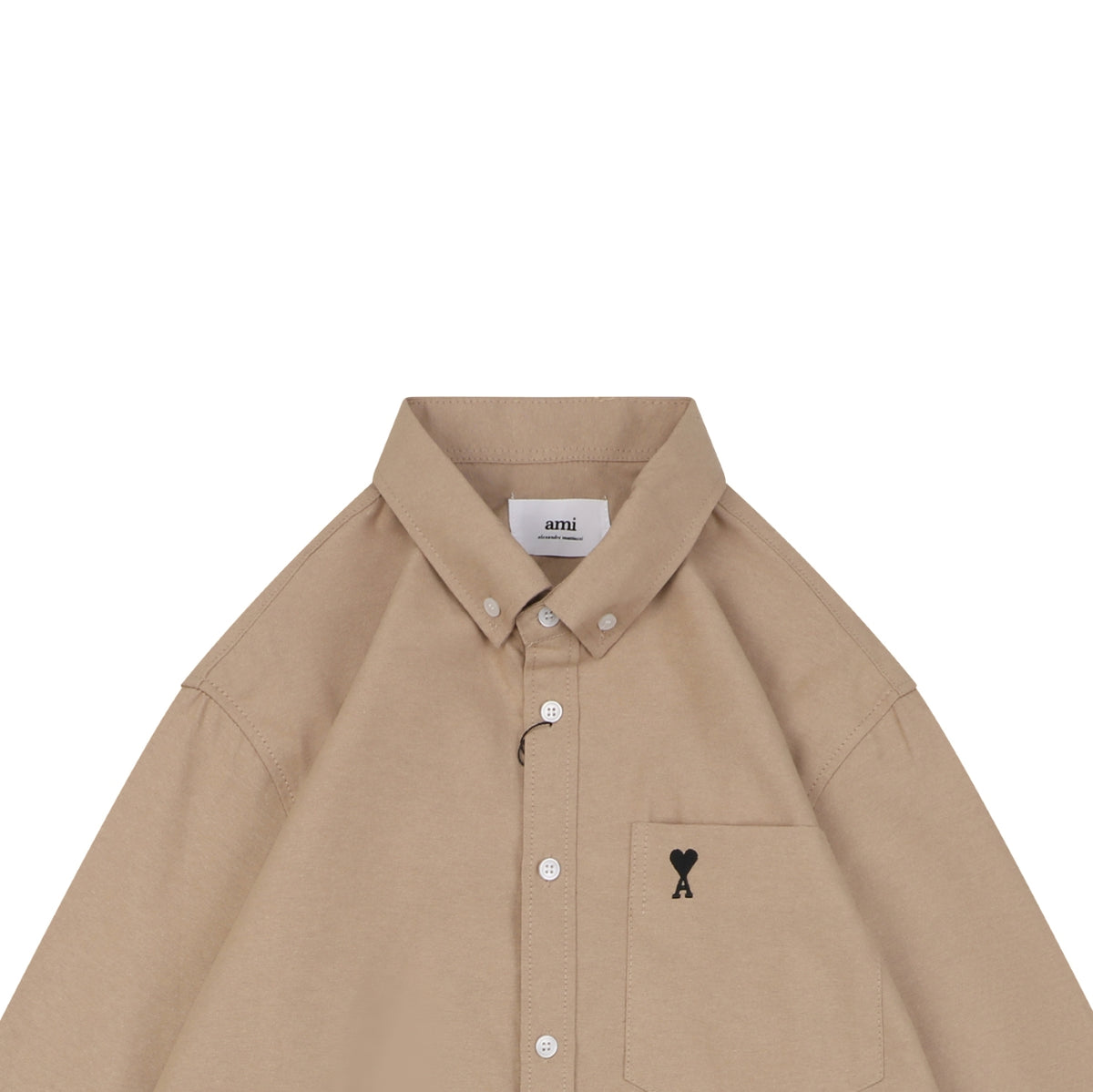 AMI Paris Pocket Black Heart Embroidery Long Sleeve Shirt - Khaki