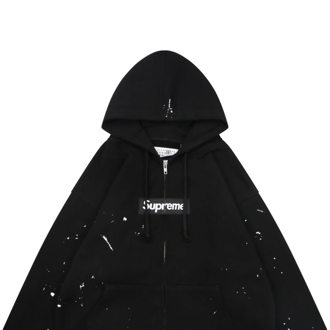 Supreme Collaboration Paint Splatter Box Logo Zip Hoodie - Black
