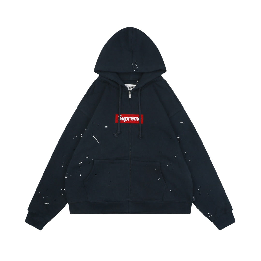 Supreme Collaboration Paint Splatter Box Logo Zip Hoodie - Navy