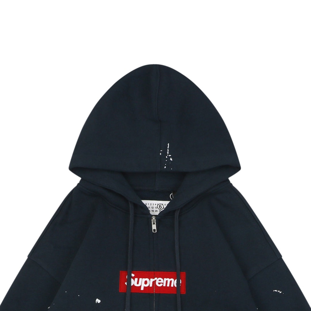Supreme Collaboration Paint Splatter Box Logo Zip Hoodie - Navy