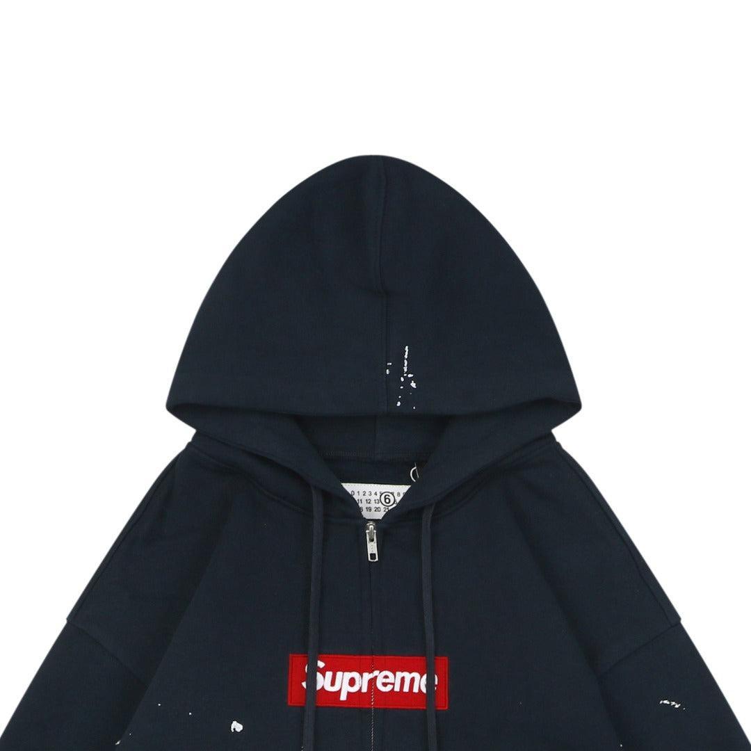 Supreme Collaboration Paint Splatter Box Logo Zip Hoodie - Navy