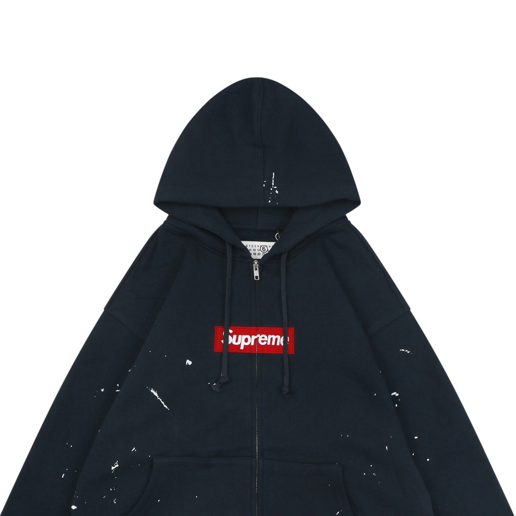 Supreme Collaboration Paint Splatter Box Logo Zip Hoodie - Navy