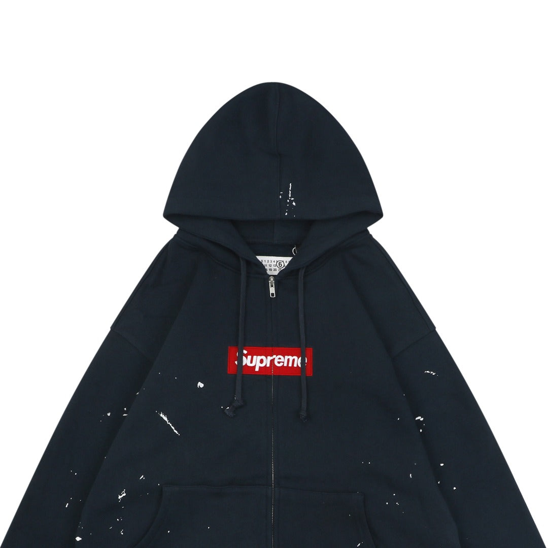 Supreme Collaboration Paint Splatter Box Logo Zip Hoodie - Navy