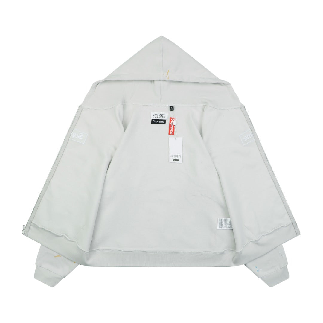 Supreme Collaboration Multicolor Paint Splatter Box Logo Zip Hoodie - Off White