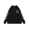 Chrome Hearts Waffle Knit Cross Floral Sleeve Sanskrit Scroll Print Long Sleeve T-Shirt - Black