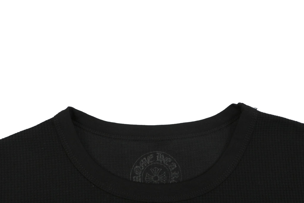 Chrome Hearts Waffle Knit Cross Floral Sleeve Sanskrit Scroll Print Long Sleeve T-Shirt - Black