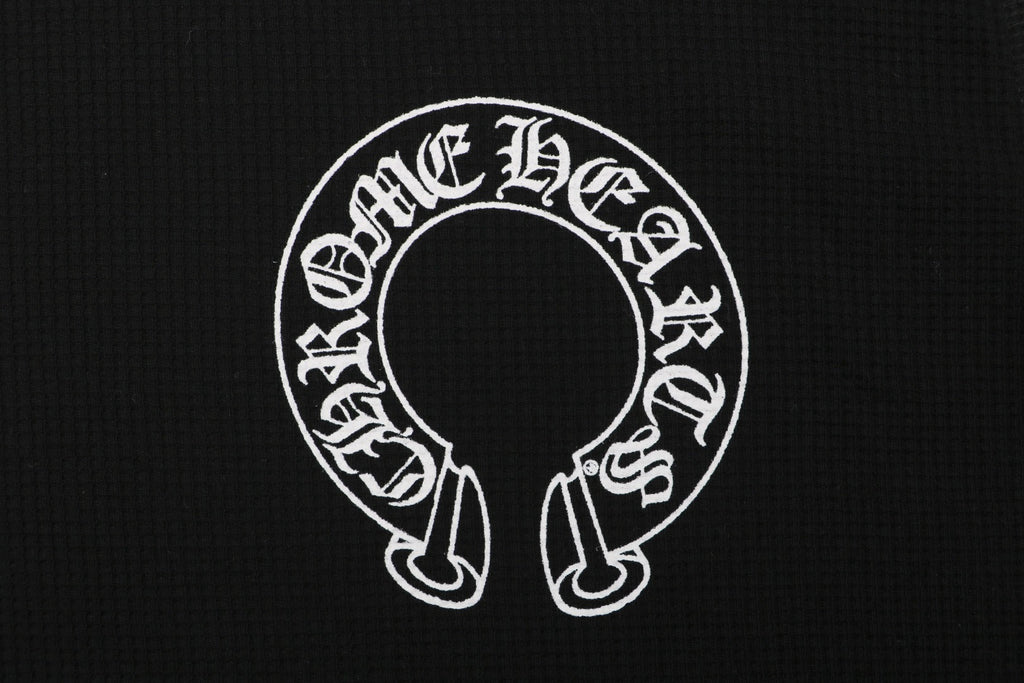 Chrome Hearts Waffle Knit Cross Floral Sleeve Sanskrit Scroll Print Long Sleeve T-Shirt - Black