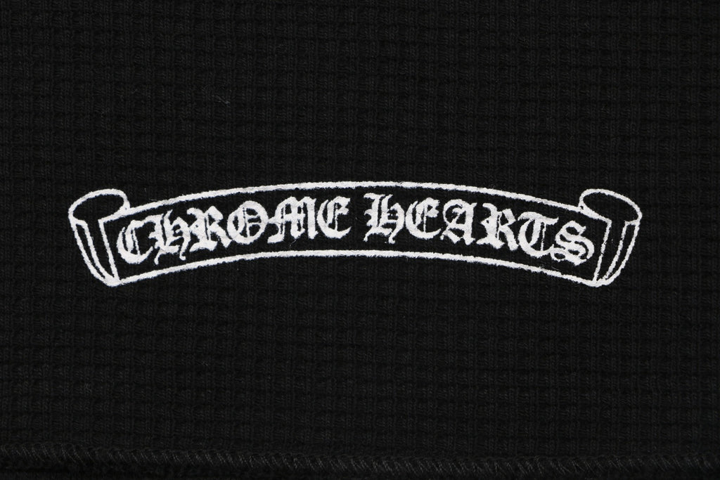 Chrome Hearts Waffle Knit Cross Floral Sleeve Sanskrit Scroll Print Long Sleeve T-Shirt - Black