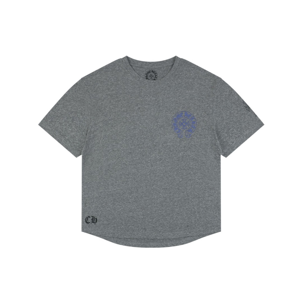 Chrome Hearts Cross Floral Vine Graphic Print Short Sleeve T-Shirt - Heather Grey / Blue